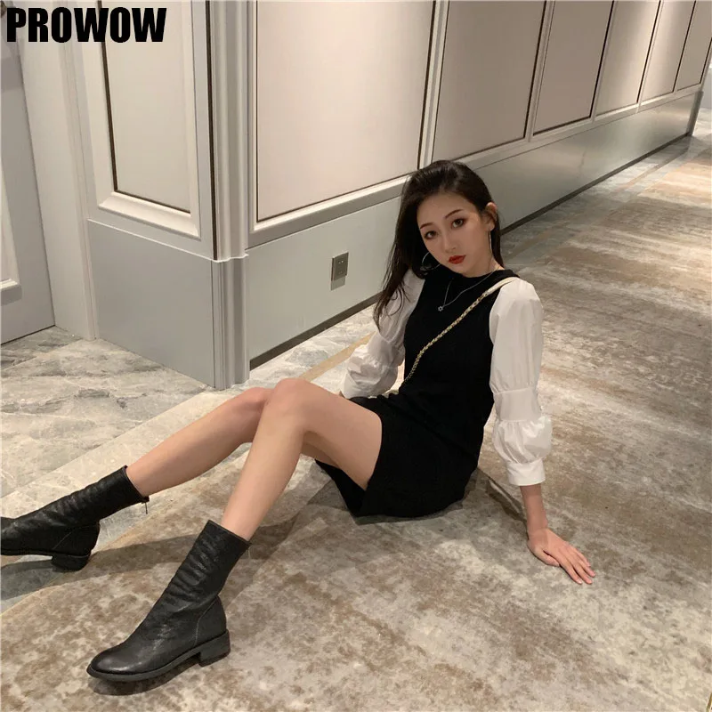 2020 Summer Korean Mini Party Dress Women Puff Sleeve Knit Dresses Elegant Vintage Pencil Dress Robe Vestidos De Festa