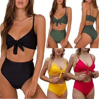 

Bikinis Set High Waist Women 2020 New Halter Bandage Push Up Padded Women Bathing Suit Summer