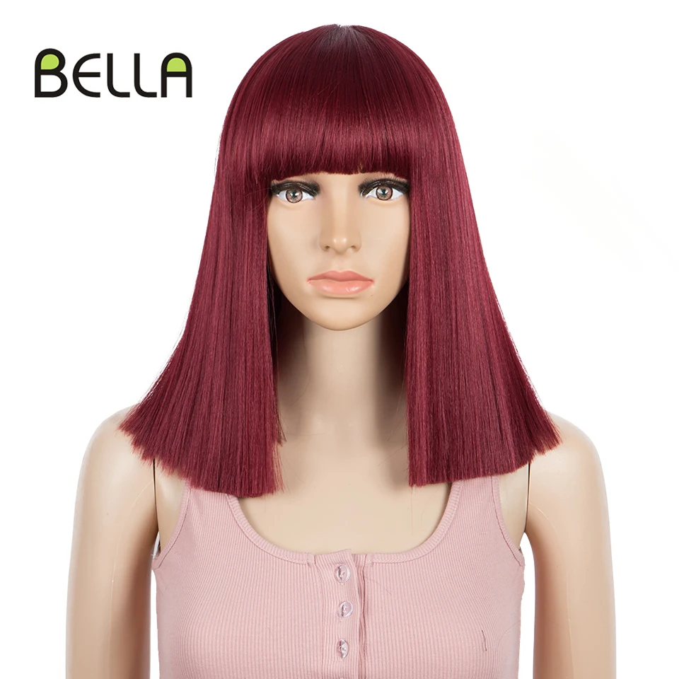 Женский синтетический короткий парик Bella Bob 14 дюймов с челкой светлый бордовый