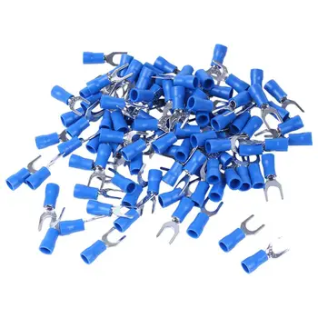 

100pc Insulated Fork Spade Wire Connector Electrical Crimp Terminal 14-16AWG 5mm