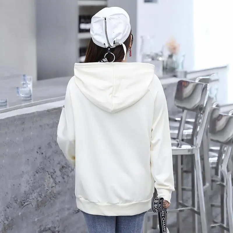  Hoodies Women 2019 Autumn Cotton Solid Letter Print Large Size Hooded Sweatshirt Pullover Tracksuit