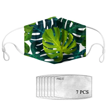 

Hawaii Style Summer Breathable Mouth Masks Tropical Leaf Printing Reusable Protective Mask 7pcs PM2.5 Filters Fashion Cubrebocas