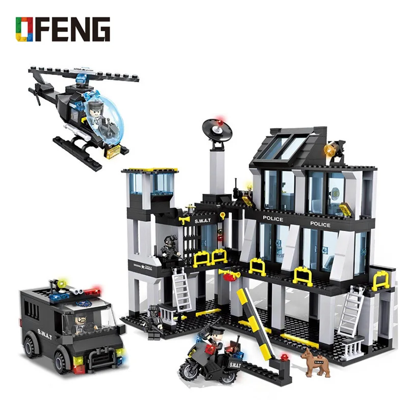 

HSANHE 6512 Police station Model building blocks SWAT Hotel De Police doll Military Series 3D Figure Bricks city Boy Toy Gift