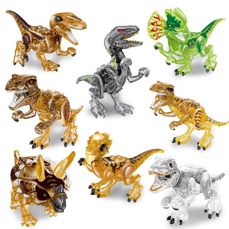 

Transparent Crystal Assemble Building Blocks Dinosaur World T-rex Triceratops raptor Model Bricks Toys for Children Gift