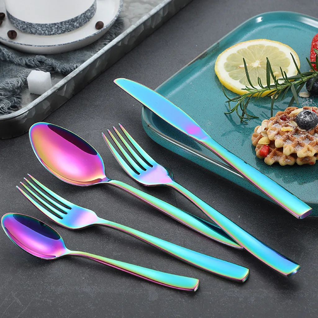 5Pcs/set Stainless Steel Dinnerware Utensils Kitchen Picnic Lunch