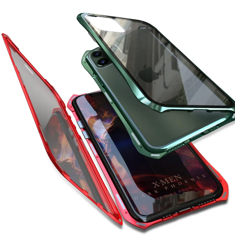 Двухсторонний чехол из закаленного стекла для iphone 11 pro max, Передняя Задняя панель 360, металлический чехол с магнитной адсорбцией, защитная оболочка всего тела