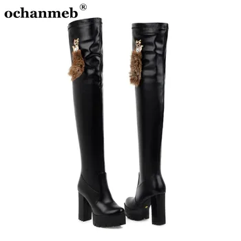 

ochanmeb Lady big Size 33-48 Autumn Winter Platform Boots Shoe Round Toe Chunky Heel Over The Knee Boots Thigh High Boot Women