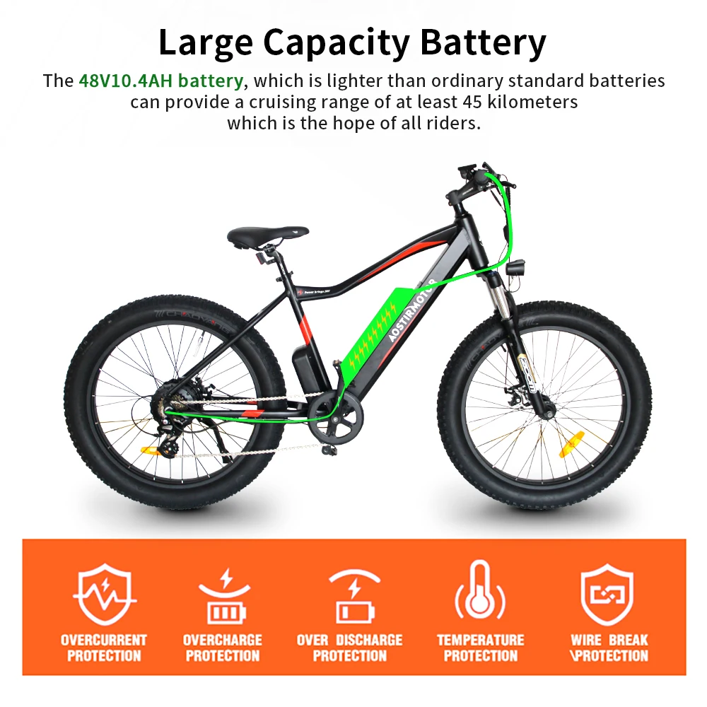 AOSTIRMOTOR Электрический велосипед 48В 10.4ач литиевая батарея EBike 750 Вт 7 speed Fat Tire горный