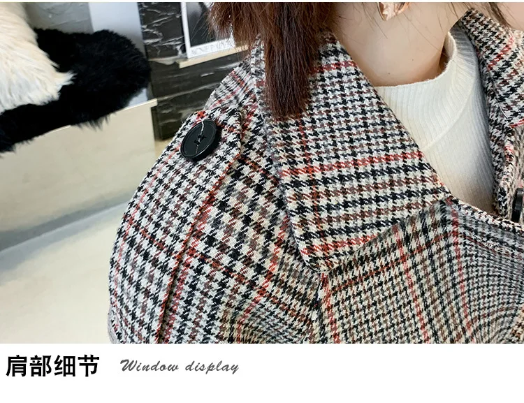 Large Size Dress Woolen Jacket Autumn And Winter New Style Fat Mm Korean-style Loose-Fit Slimming Waist Hugging Retro Plaid