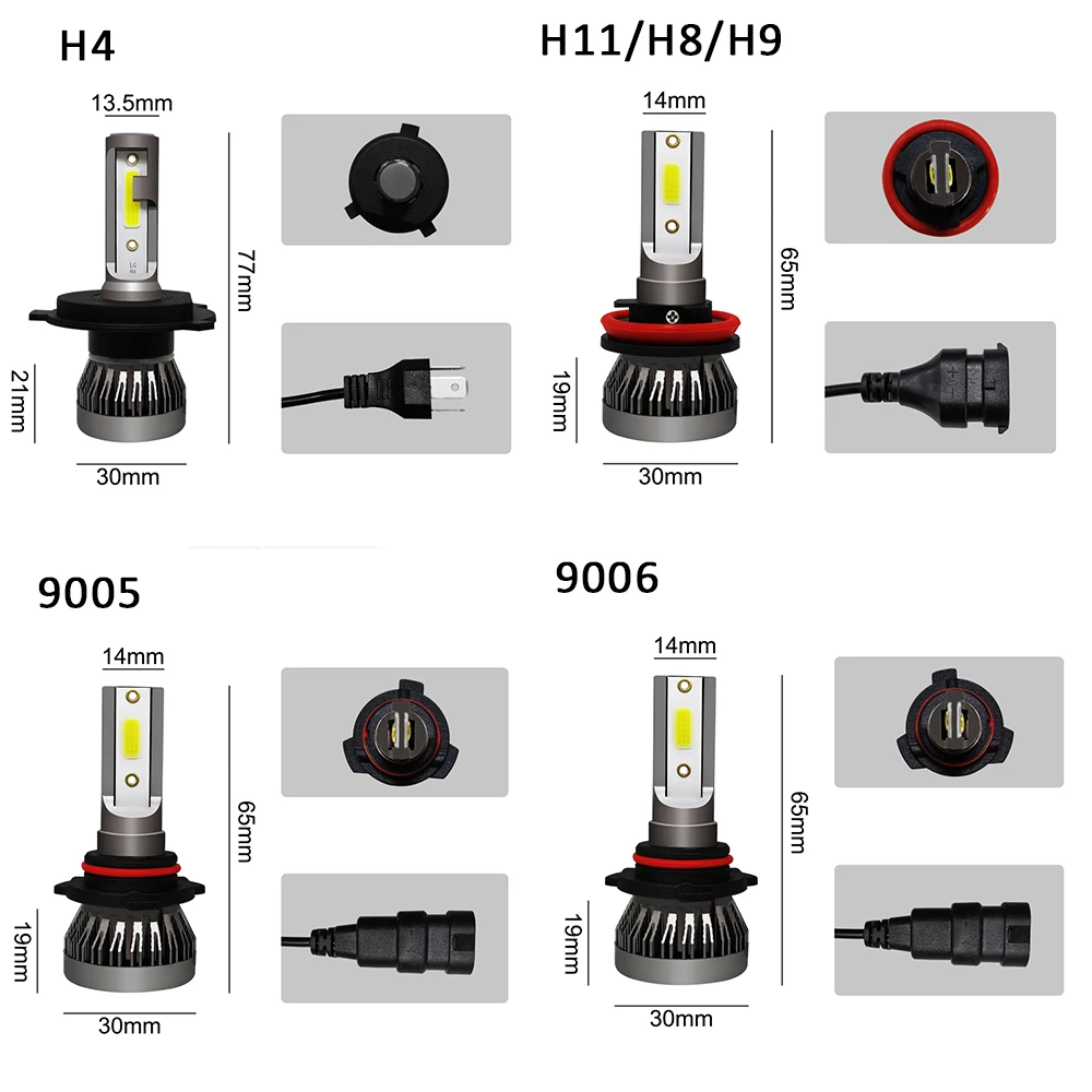 Mini H7 H4 LED Bulb Car Headlight H11 H1 H8 H3 H9 9005/HB3 9006/HB4 Hi-Lo Beam 72W 12000LM Auto Headlamp LEDs 6000K 2Pcs led car lights,led lights,led bulbs,led headlights,led car headlights,car headlamps