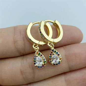 

2020 Boho Female Rainbow AAA Zircon Drop Earrings Gold Color CZ Water Drop Dangle Earrings for Women Best Gift