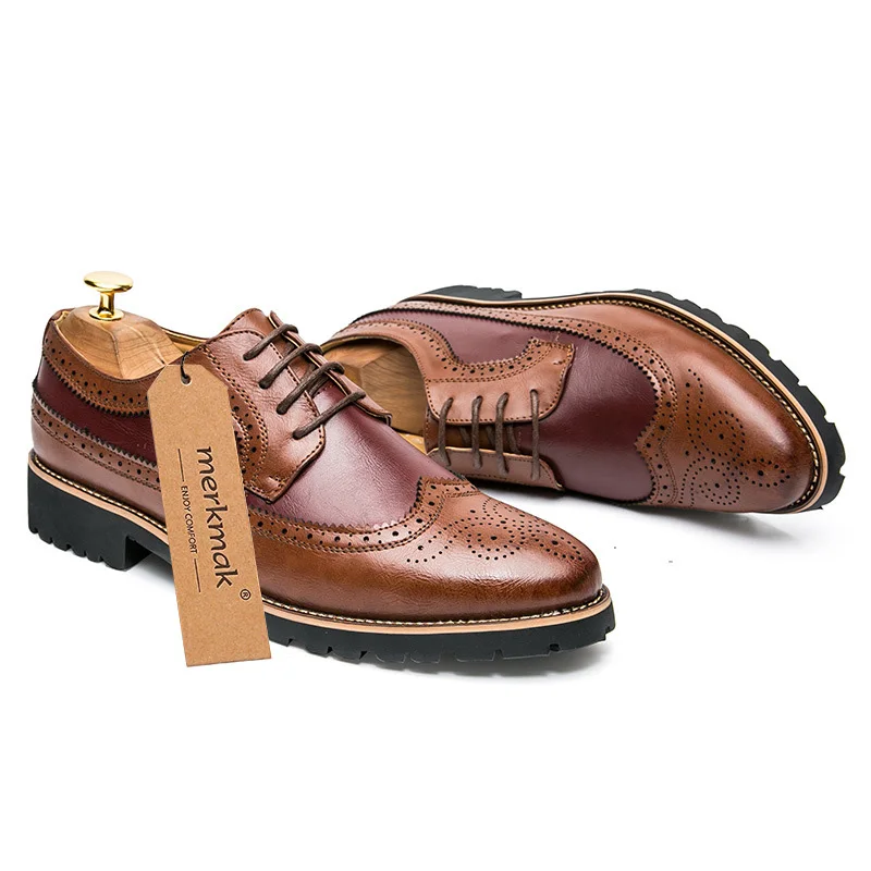 Merkmak/; Мужская обувь из натуральной кожи; Мужская обувь с острым носком в британском стиле; брендовая официальная обувь на плоской подошве; броги; оксфорды для мужчин