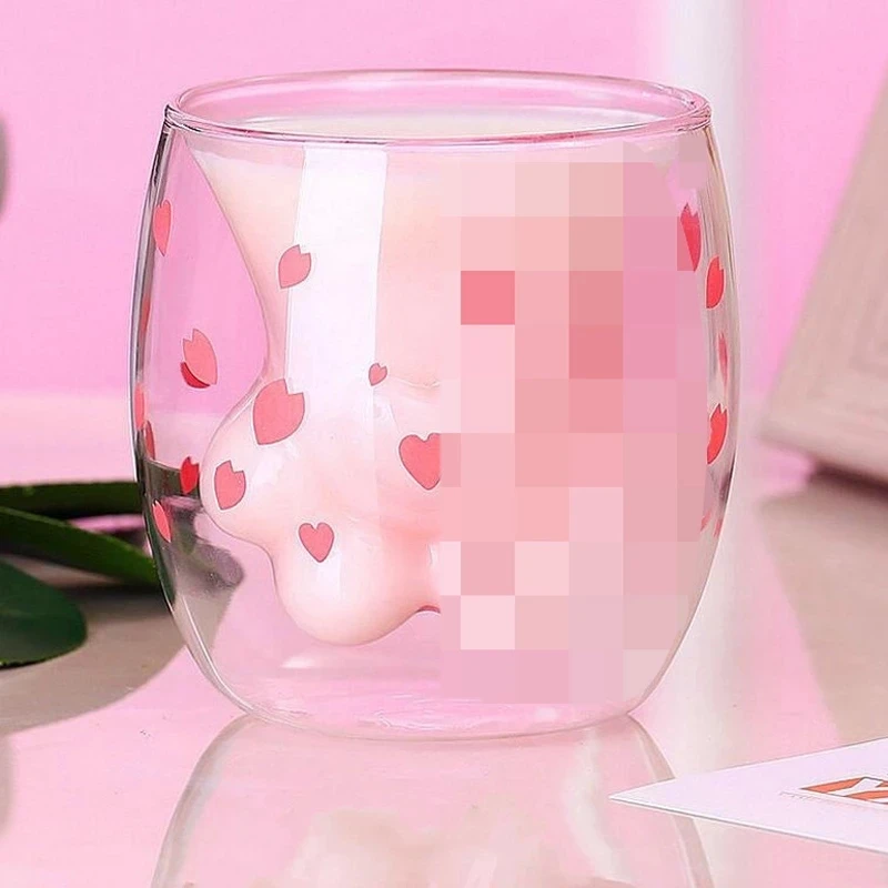 Cat-Claw/Paw-Cup Coffee-Mug Milk-Juice Cafe Transparent Cherry Pink Cartoon Cute Home