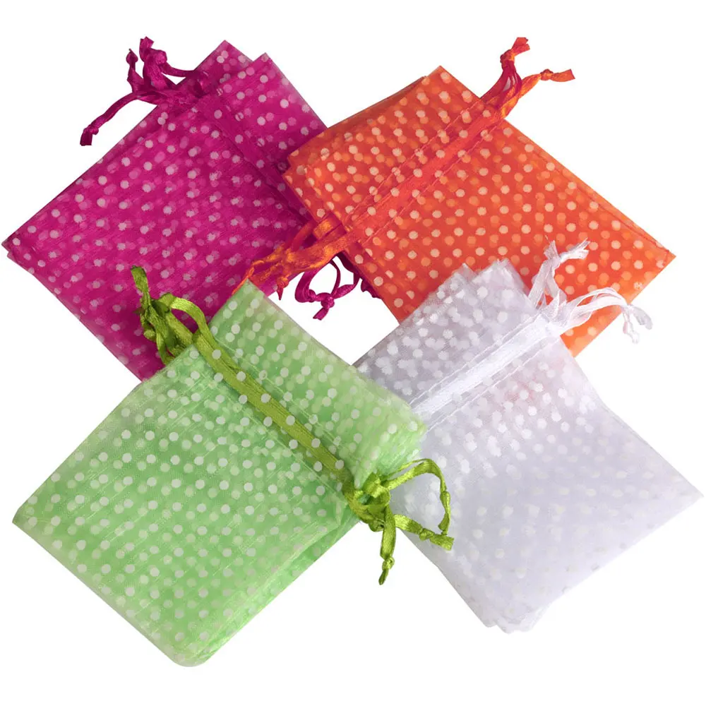 25/50pcs/lot Hight Qulity Organza Gift Bag For Jewelry Polka Dot Drawstring Pouches For Wedding Christmas Party Candy Packing