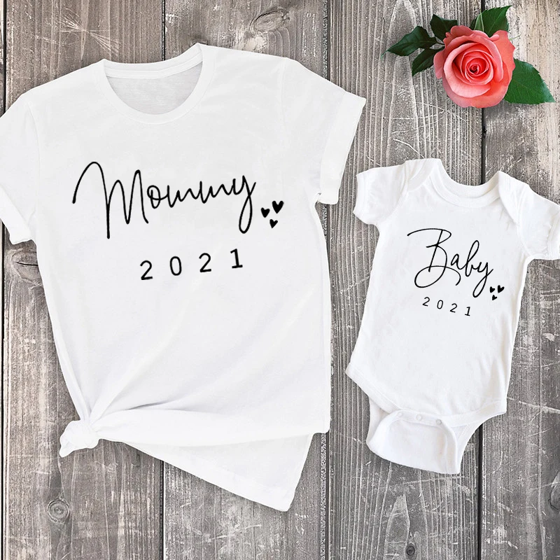 Matching Outfits T-Shirt Baby Mom Family-Look Pregnancy-Announcement Summer Simple Funny