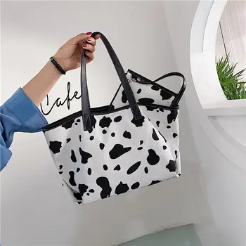 

Milk Cow Print Casual Tote bag for Women Canvas Shoulder Bags Cute larger capacity canvas Crossbody Bag for girls Purse Bolsas