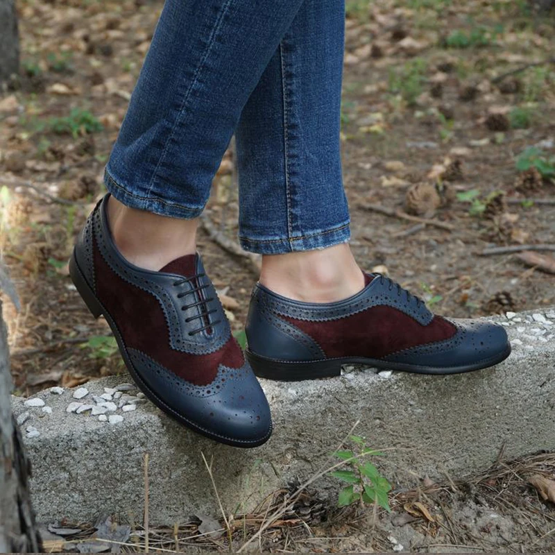 Women's Flats Oxfords Genuine Leather Sneakers Ladies Brogues Vintage Handmade Casual Shoes Woman Spring Summer