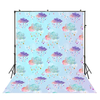 

HUAYI Fantasy Cute Cartoon Cloud Rainbow Pattern Backdrop chihldren happy birthday party and baby shower background W-068