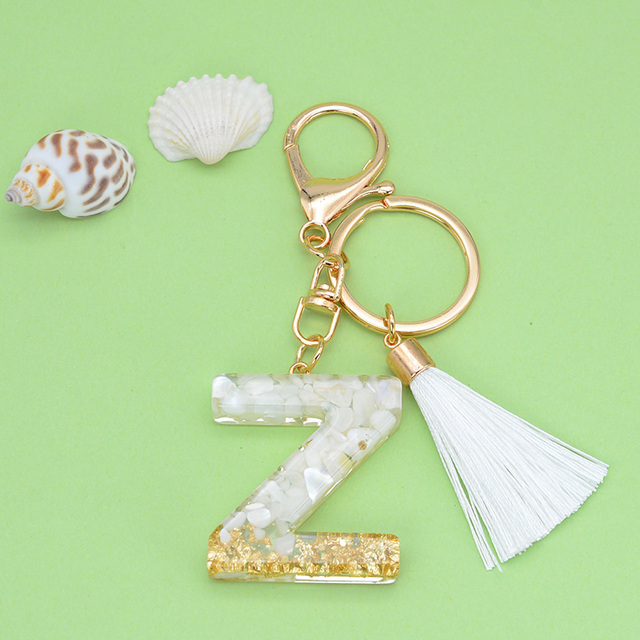 Gold Tassel Alphabet Keychain English Letter Keyring Glitter Gradient Resin Gold Leaf Crafts Car Mirror Handbag Charms