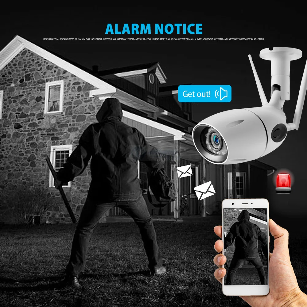  HD 5MP Wifi IP Camera 1080P Wireless Wired ONVIF CCTV Bullet Camera Outdoor Two Way Audio IR 20m P2 - 4.00039E+12
