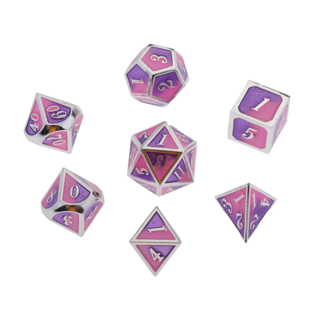 7pcs Embossed Metal Multi-sided Polyhedral Dice Set for Dungeons and Dragons Dice MTG DND RPG Table Games Board Game D20 D12 Set