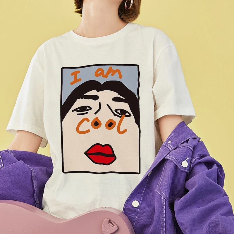 

Women T-shirt I Am Cool Font Print Harajuku Funny Vintage Vogue Streetwear Track suit Personality I Am Free Female Clothing