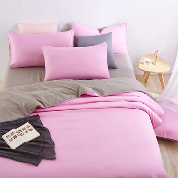 

Classic Simple Bedding Set 7 Size Grey Blue Pink Solid Bed Linen 4pcs/set Duvet Cover Sets Bed Sheet Ab Side Home Textile 2019