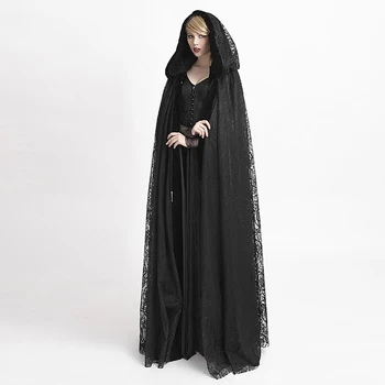 

PUNKRAVE Women's Gothic Flower Patter Velvet Long Cape Victorian Black Witch Vampire Hooded Halloween Cloak Jacket