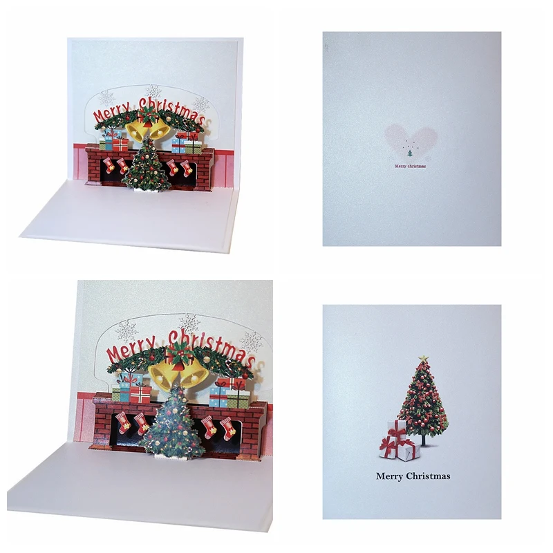  2019 New Arrival Merry Christmas Fireplace 3D Pop-up Card Winter Holiday Greeting Card Invitation - 4000578786564