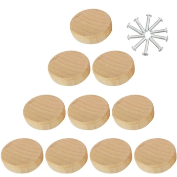 

4pcs Home Accessory Wooden Knob With Screws Wood Round Pull Knobs for Cabinet Drawer Shoe Box Cupboard Cabinet Door