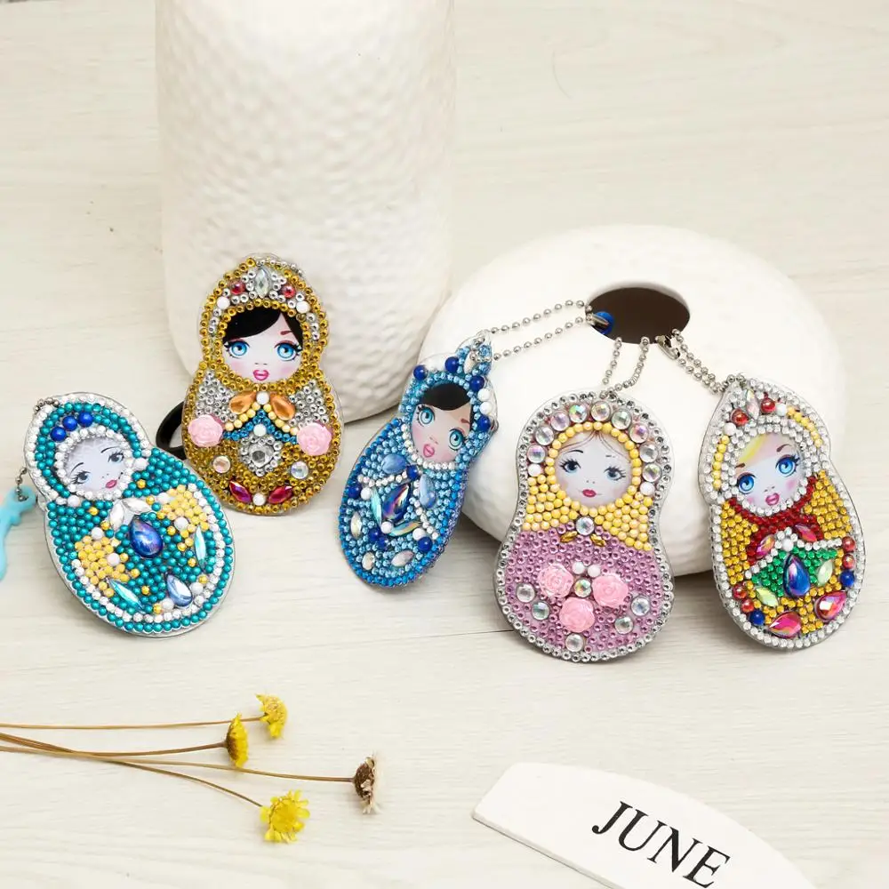 DIY Full Special Shaped Diamond Painting Doll Russian Cartoon Keyring Keychains Cross Stitch Embroidery Women Bag Key Chain | Дом и сад