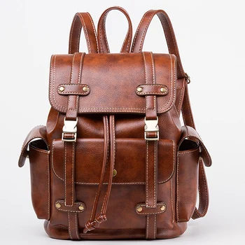 

Women Vintage Leather Backpack Female Fashion Large Drawstring Travel Bags Teenage Girl School Bags Laptop A4 Rucksacks mochila