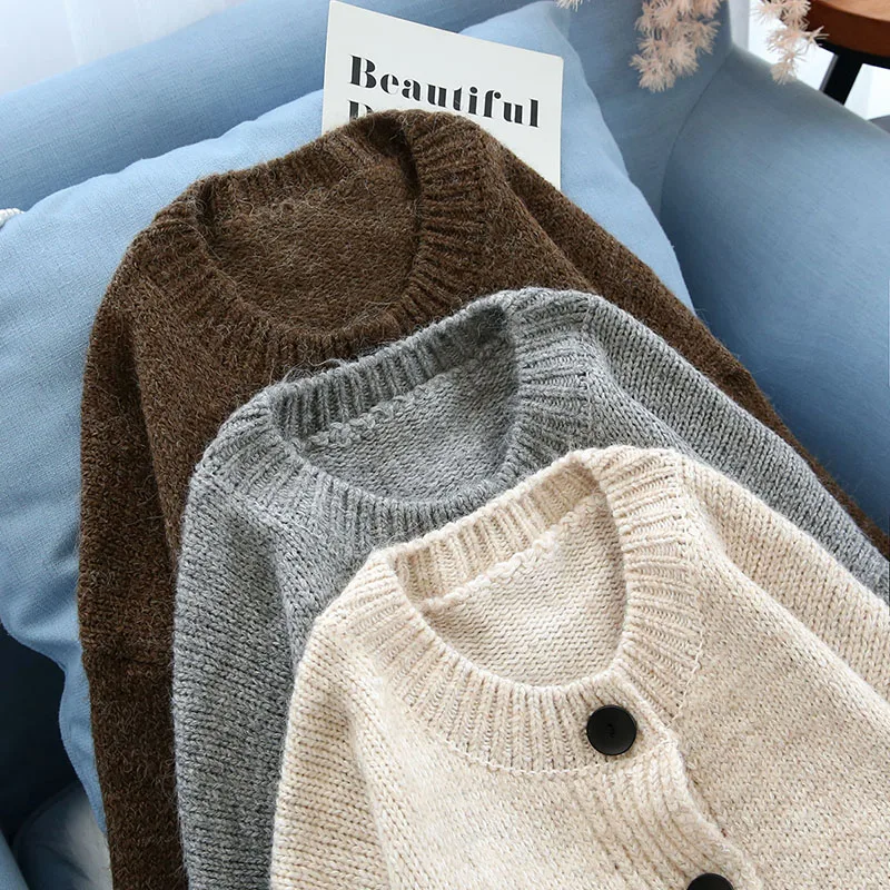 cardigan knitted women sweater winter new solid button loose female lady outwear coat tops