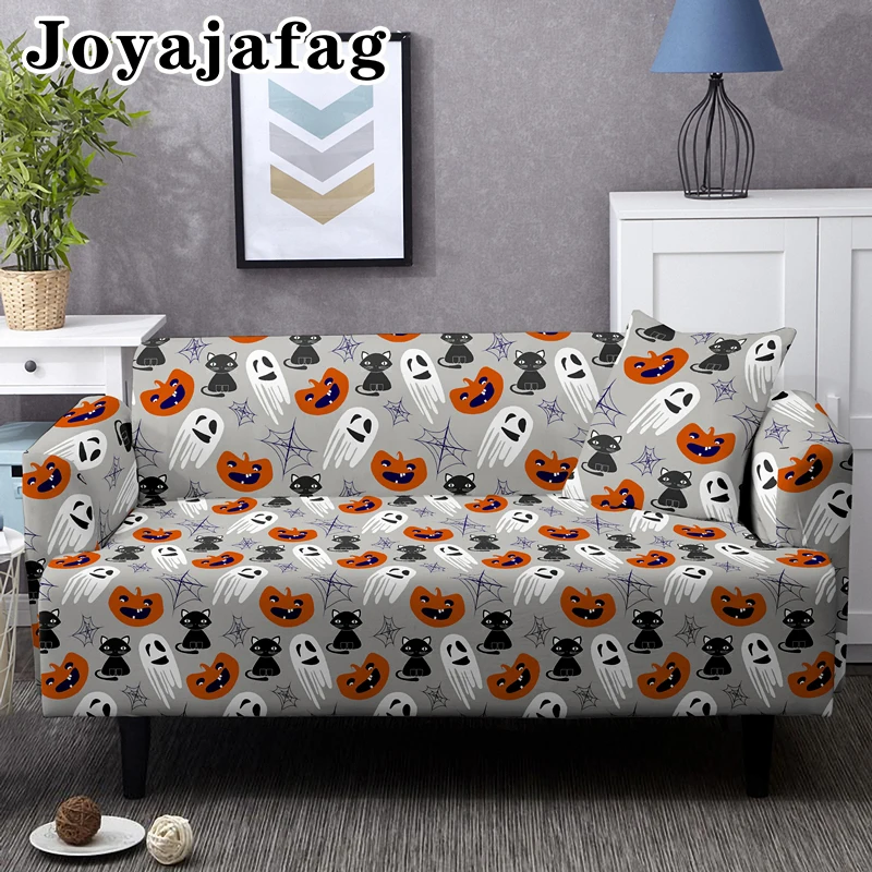 

Halloween Pumpkin Ghost Print Sofa Cover Dust-proof Stretch Slipcover Elastic Couch Covers For Living Room 1/2/3/4 Seater