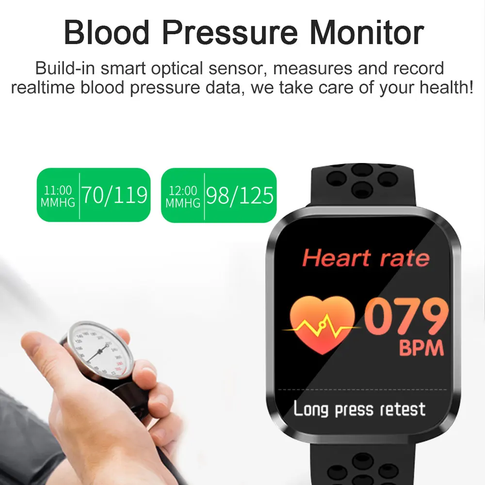  Bakeey M98 Smart Watch Men Ip67 Waterproof Big Screen Fashion Realtime and Tracker Blood Pressure B - 4000114194584