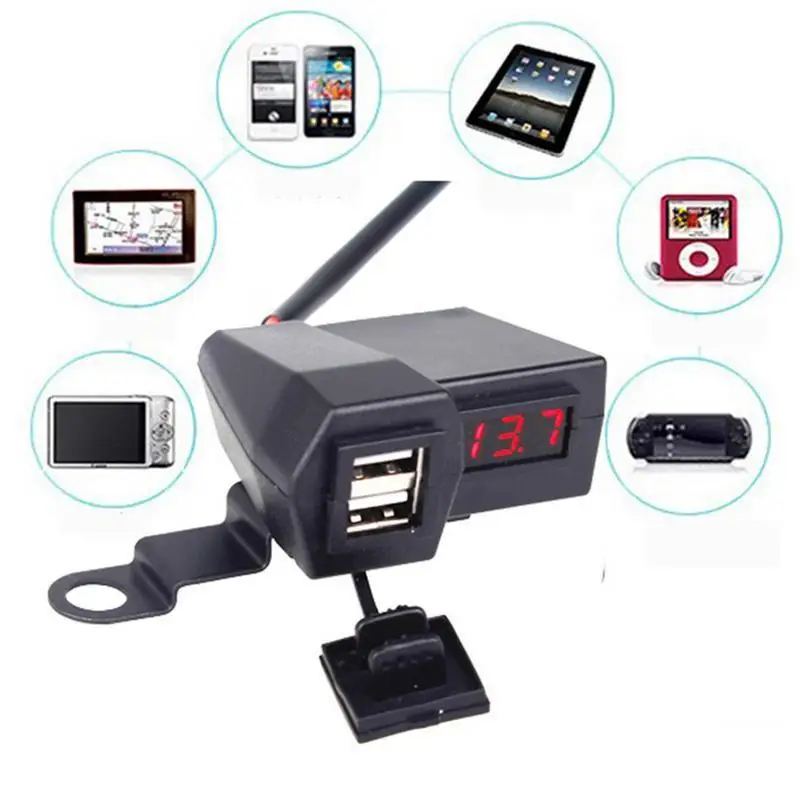 3.1A мотоцикл автомобильное зарядное устройство двойной Usb прикуриватель, Вольтметр дисплей Водонепроницаемая проводка 60 см адаптер Мото Аксессуары