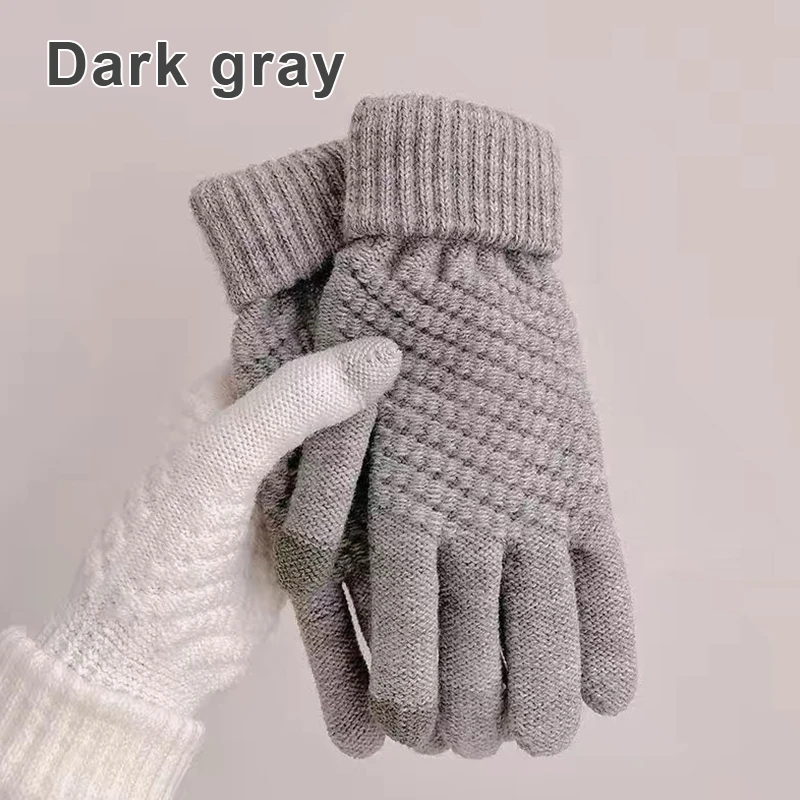 Unisex Knitted Full Finger Gloves Solid Touch Screen Mittens Two Fingers Exposed Thick Winter Warm Cycling Driving Gloves 