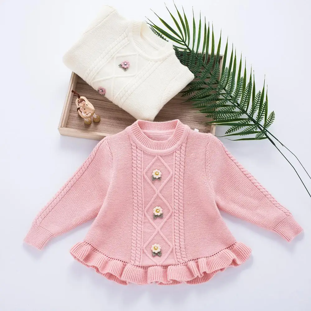 

1-6T Floral Sweater For Girl Toddler Kid Winter Clothes Warm Pullover Top Long Sleeve Cute Knitwear Elegant Infant Clothing
