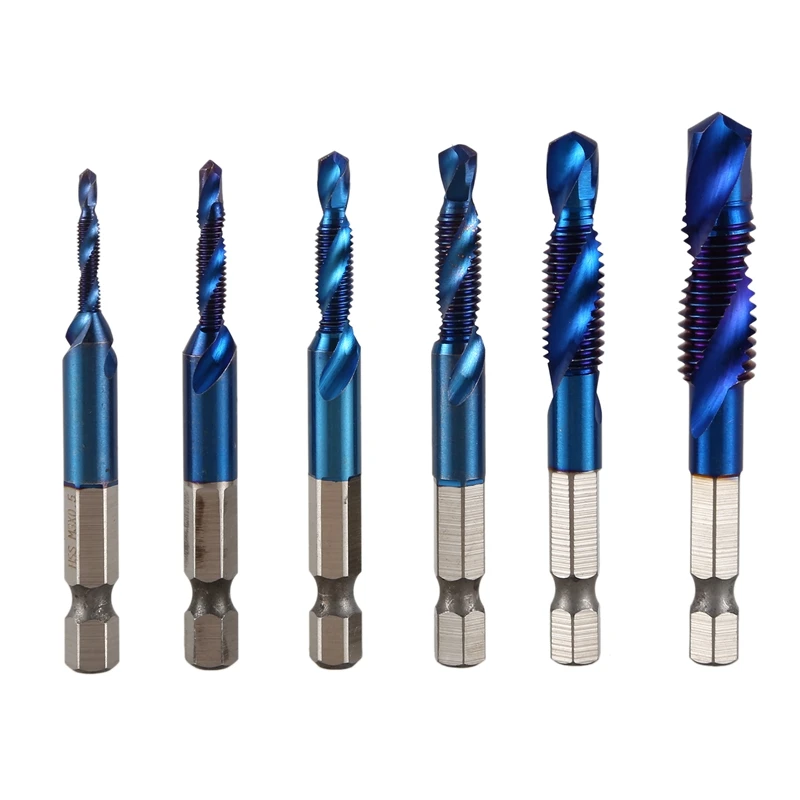 

6Pcs 1/4 Hex Shank Hss Metric Thread Tap Hss Drill Bits Spiral Tap Hand Screw Taps M3 M4 M5 M6 M8 M10 Tap Sets