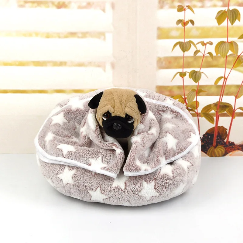 Dog Beds Blanket Set For Small Small Dogs Puppy Labrador Cat Warm Bed Washable Plush Pet Bed Sofa Cover S M L - Цвет: Star Bed and Blanket