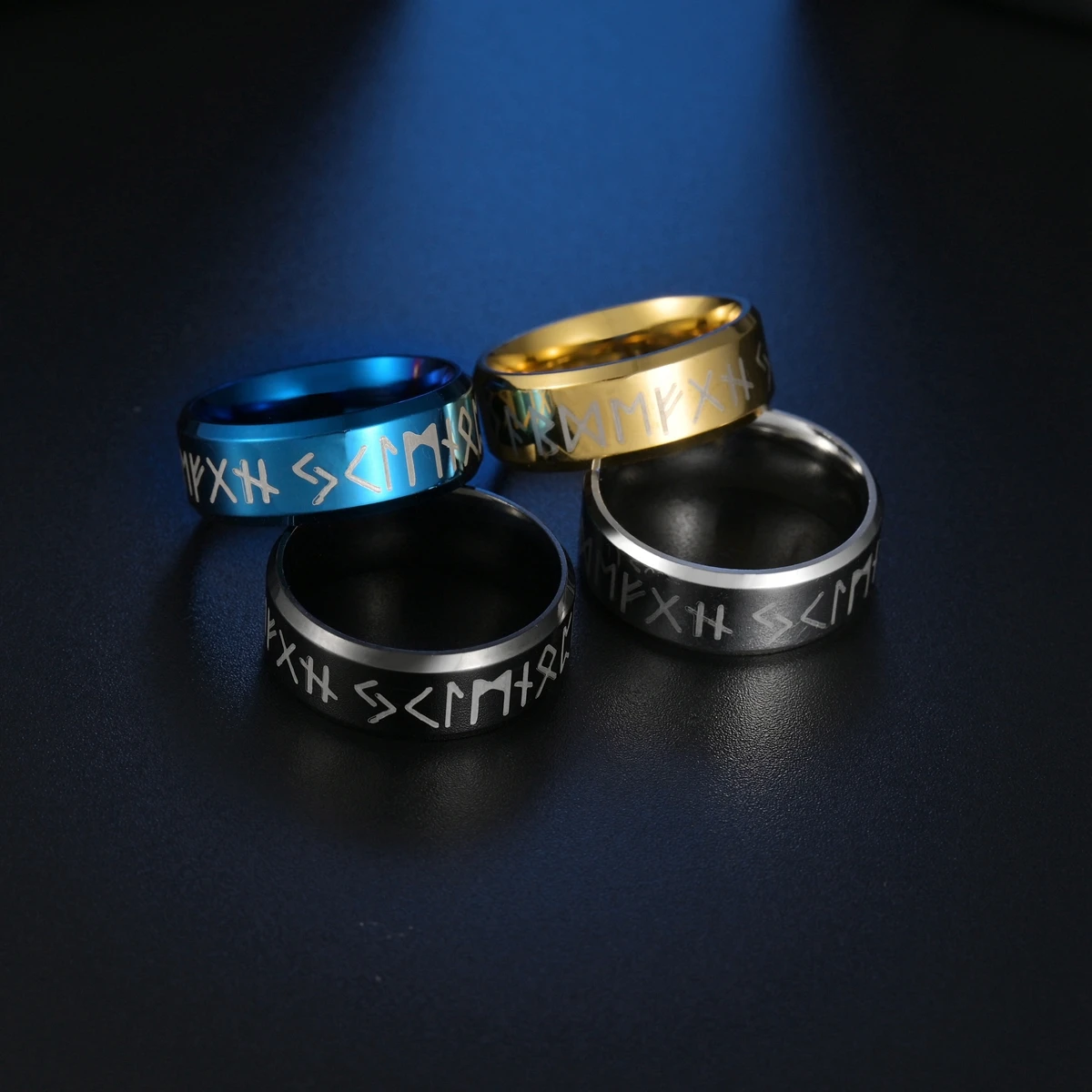 Vintage Norse Rune Stainless Steel Ring - Punk Style Amulet Jewelry