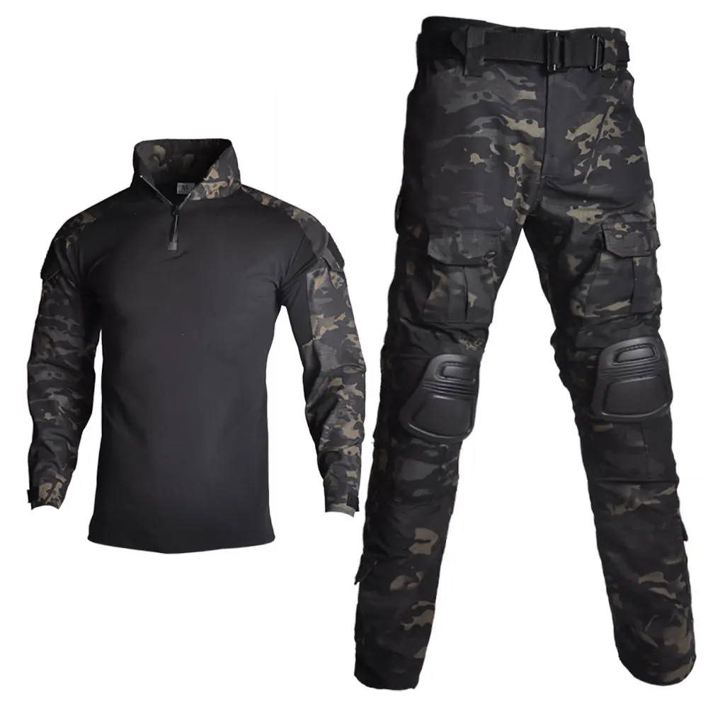 Тактическая камуфляжная военная форма, костюм для мужчин, США, армейская одежда, страйкбол, военная боевая рубашка+ брюки-карго, наколенники