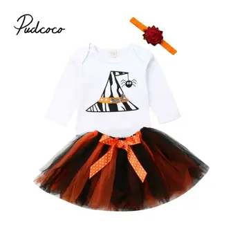 

2019 Baby Clothing Cute Newborn Baby Girl Holloween Witch hat Long Sleeve Bodysuit +Tutu Skirts +Headwear Outfits Clothes Set