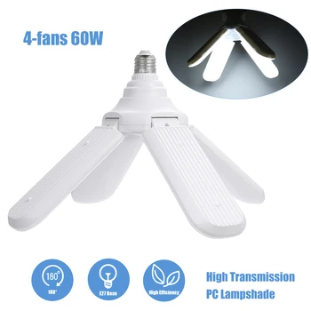

60W E27 LED Bulb Super Bright Foldable Fan Blade Angle Adjustable Ceiling Lamps Home Energy Saving Night Lights AC 95-265V