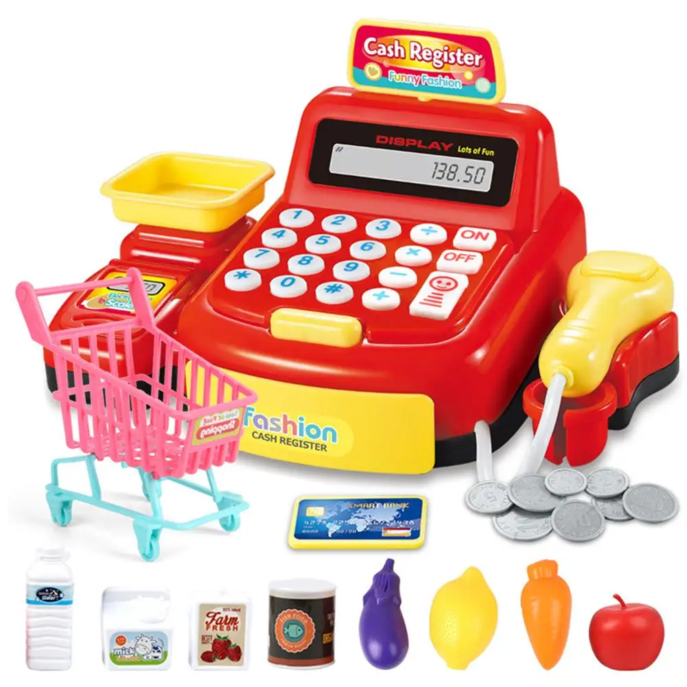 

Simulation Mini Music Light Market Cash Register Model Kids Pretend Play Toy Intelligent identification scanne toy gifts