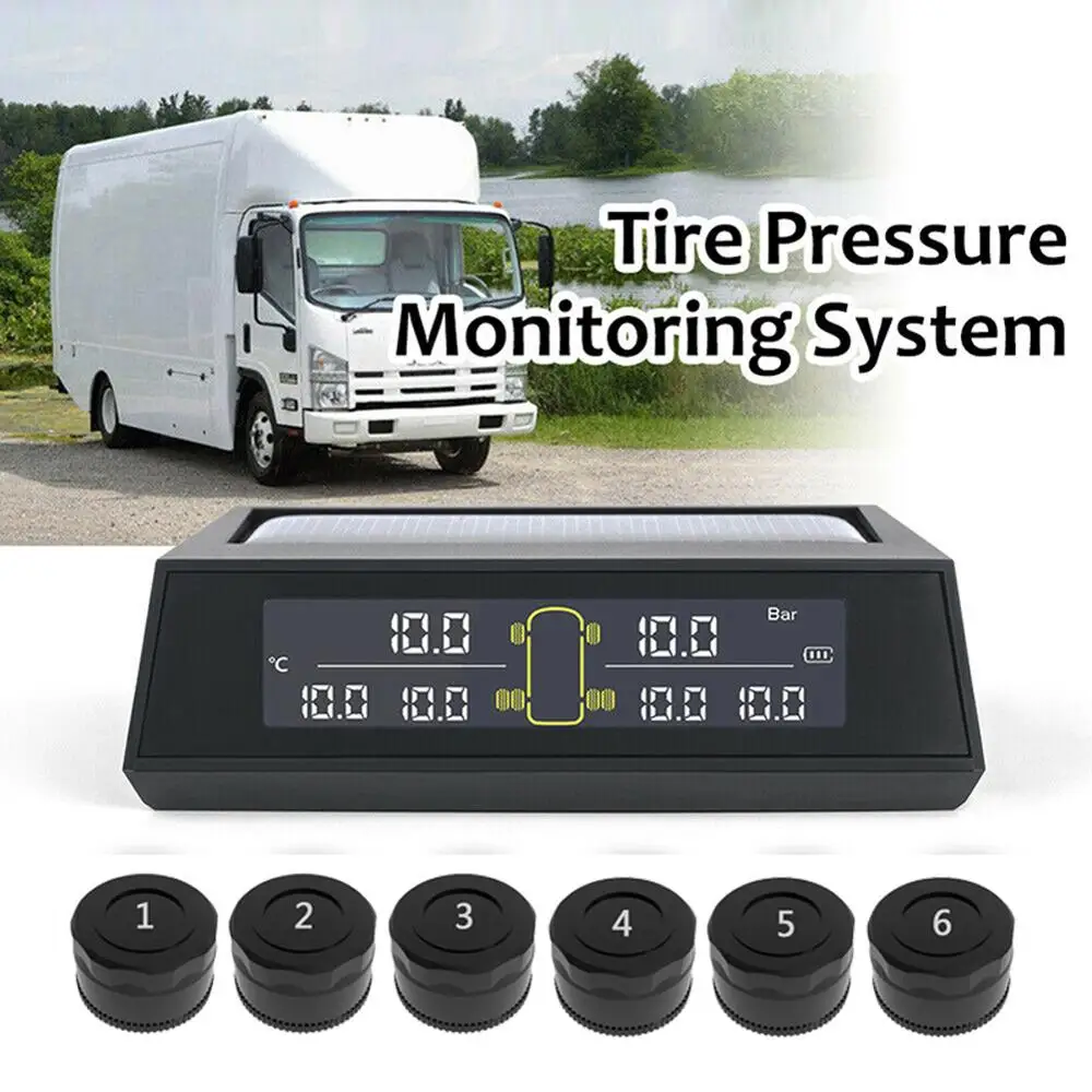 

Car TPMS Tyre Pressure Monitoring System Wireless Solar Power Digital LCD Display Car Tow Trailers Auto Security Alarm Systems