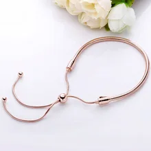 Браслет из розового золота Moments, скользящая застежка, регулируемый браслет, подходит для женщин, бусины из стерлингового серебра 925, шарм, сделай сам, европейская бижутерия