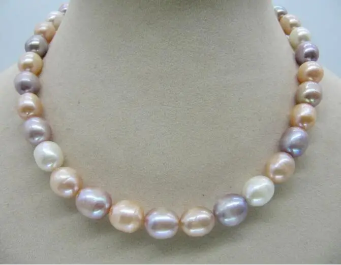 Jewelry Pearl Necklace 11-12 MM SOUTH SEA WHITE pink purple PEARL NECKLACE 925silver 18&quot Free freight Shipping | Украшения и