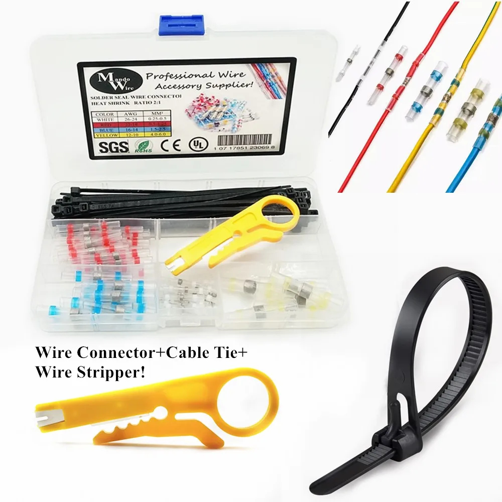 

MandoWire 110PCS Wire Connector Terminal Kit Solder Seal Connector Heat Shrink Butt Automotive Insulated Terminals Wire Joint