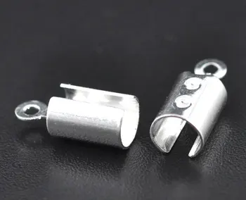 

DoreenBeads 100PCs/Set 2020 New Silver Plated Necklace /Cord Crimp End Tips Accessories W/Loop 7.5x5.2mm